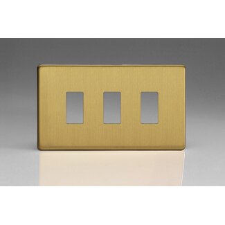 Varilight Screwless 3-Gang Screwless PowerGrid Plate including Yoke (Twin Plate)  Brushed Brass