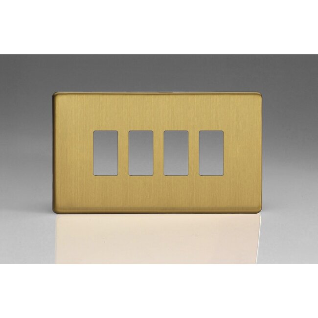 Varilight Screwless 4-Gang Screwless PowerGrid Plate including Yoke (Twin Plate)  Brushed Brass