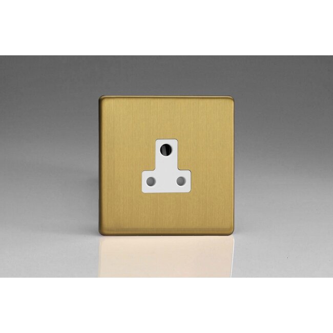 Varilight Screwless 1-Gang 5A Round Pin Socket  White Brushed Brass White Insert