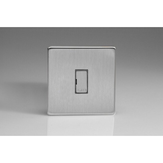 Varilight Screwless 13A Unswitched Fused Spur with Metal Inserts Decorative Brushed Steel Steel Inserts