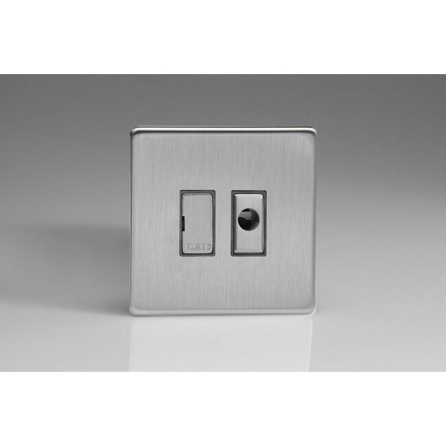 Varilight Screwless 13A Unswitched Fused Spur + Flex Outlet with Metal Inserts Decorative Brushed Steel Steel Inserts