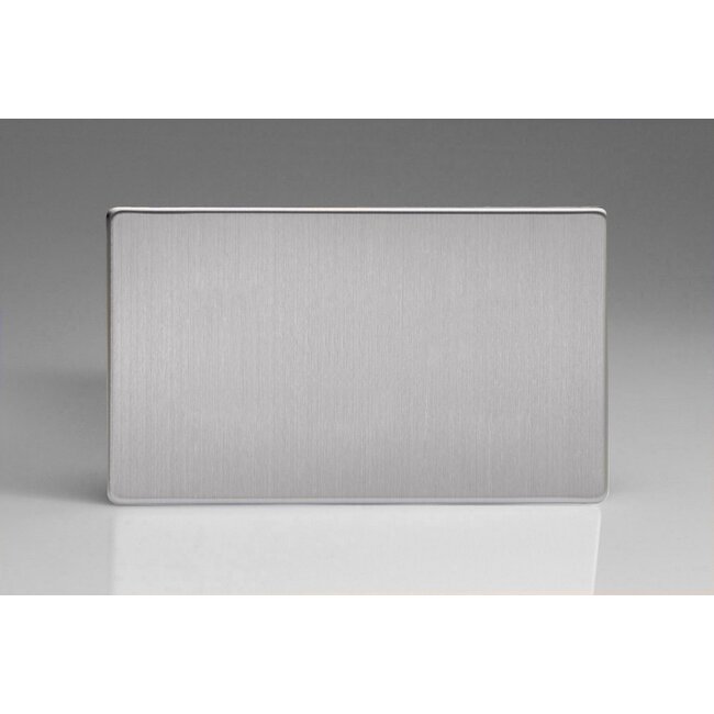 Varilight Screwless Double Blank Plate  Brushed Steel