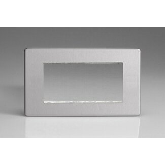 Varilight Screwless DataGrid Twin Plate (4 Grid Spaces)  Brushed Steel