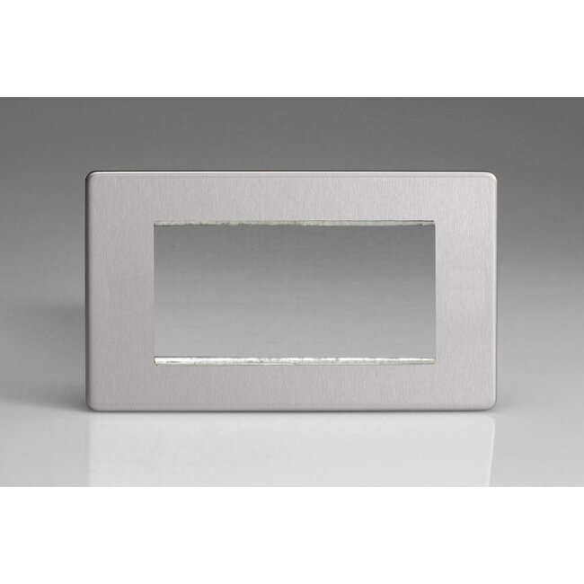 Varilight Screwless DataGrid Twin Plate (4 Grid Spaces)  Brushed Steel