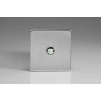 Varilight Screwless 1-Gang 6A 1- or 2-Way Push-On/Off Impulse Switch Decorative Brushed Steel Chrome Button