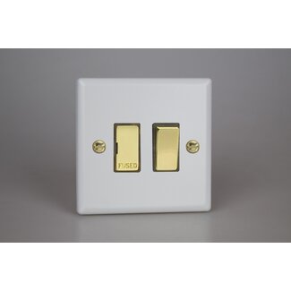 Varilight Vogue 13A Switched Fused Spur with Metal Inserts Decorative Matt White Polished Brass