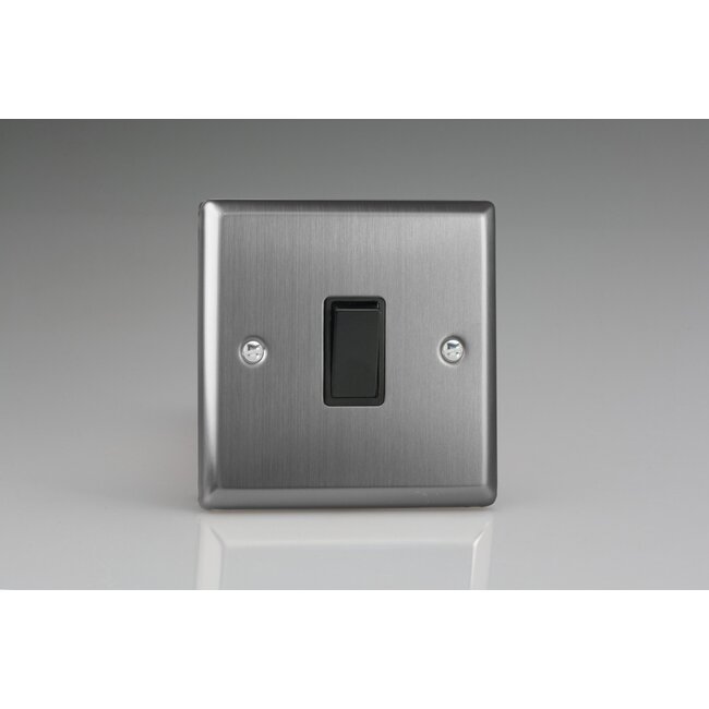 Varilight Classic 1-Gang 10A Retractive Switch Black Brushed Steel Black Rocker