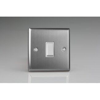 Varilight Classic 1-Gang 10A Retractive Switch White Brushed Steel White Rocker