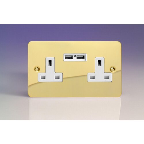 Varilight Ultraflat 2-Gang 13A Unswitched Socket + 2x5V DC 2100mA USB Charging Ports Black Polished Brass White Inserts Varilight Ultraflat 2-Gang 13A Unswitched Socket + 2x5V DC 2100mA USB Charging Ports Black Polished Brass White Inserts