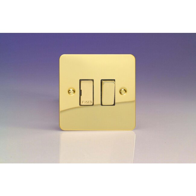 Varilight Ultraflat 13A Switched Fused Spur with Metal Inserts Decorative Polished Brass Brass Inserts