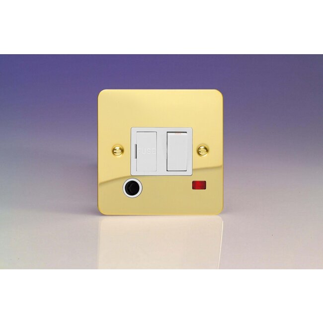 Varilight Ultraflat 13A Switched Fused Spur + Neon + Flex Outlet  White Polished Brass White Inserts