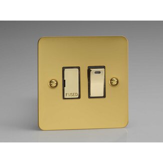 Varilight Ultraflat 13A Switched Fused Spur + Neon with Metal Inserts Decorative Polished Brass Brass Inserts