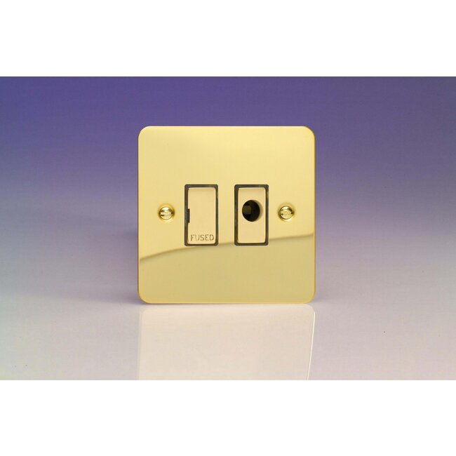 Varilight Ultraflat 13A Unswitched Fused Spur + Flex Outlet with Metal Inserts Decorative Polished Brass Brass Inserts