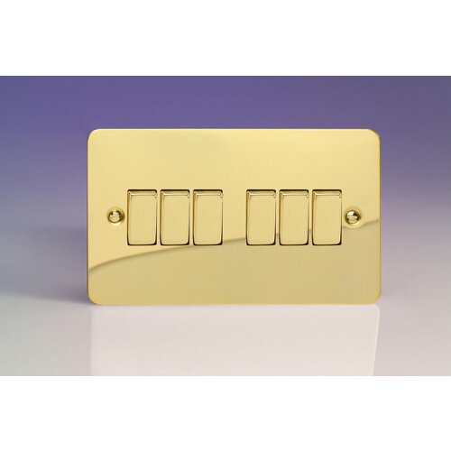 Varilight Ultraflat 6-Gang 10A 1- or 2-Way Rocker Switch (Twin Plate) Decorative Polished Brass Brass Rockers Varilight Ultraflat 6-Gang 10A 1- or 2-Way Rocker Switch (Twin Plate) Decorative Polished Brass Brass Rockers