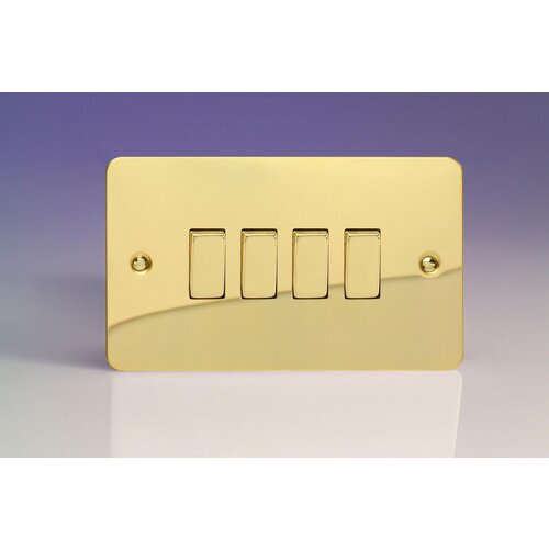 Varilight Ultraflat 4-Gang 10A 1- or 2-Way Rocker Switch (Twin Plate) Decorative Polished Brass Brass Rockers Varilight Ultraflat 4-Gang 10A 1- or 2-Way Rocker Switch (Twin Plate) Decorative Polished Brass Brass Rockers