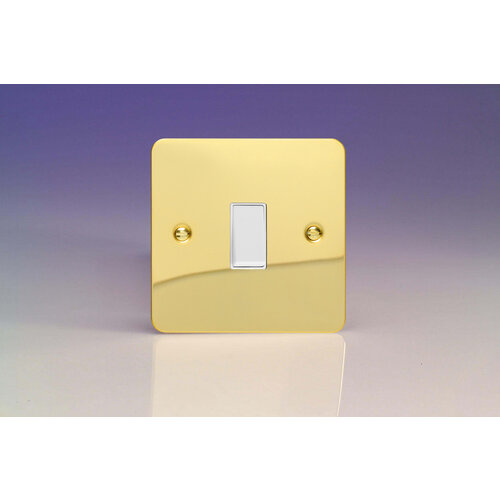 Varilight Ultraflat 1-Gang 10A Retractive Switch White Polished Brass White Rocker Varilight Ultraflat 1-Gang 10A Retractive Switch White Polished Brass White Rocker