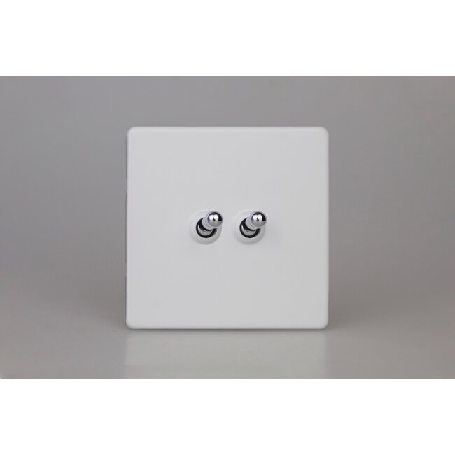 Varilight Screwless 2-Gang 10A Intermediate Toggle Switch Decorative Primed Chrome Toggle