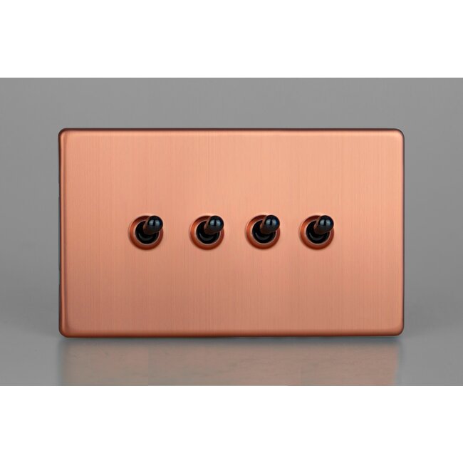 Varilight Urban Screwless 4-Gang 10A 1- or 2-Way Toggle Switch (Twin Plate) Decorative Brushed Copper Iridium Toggles