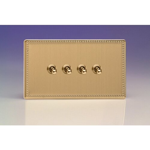 Varilight Jubilee 4-Gang 10A 1- or 2-Way Toggle Switch (Twin Plate) Decorative Brushed Brass Brass Toggles Varilight Jubilee 4-Gang 10A 1- or 2-Way Toggle Switch (Twin Plate) Decorative Brushed Brass Brass Toggles