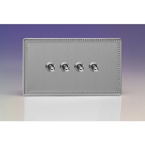 Varilight Jubilee 4-Gang 10A 1- or 2-Way Toggle Switch (Twin Plate) Decorative Brushed Steel Chrome Toggles Varilight Jubilee 4-Gang 10A 1- or 2-Way Toggle Switch (Twin Plate) Decorative Brushed Steel Chrome Toggles