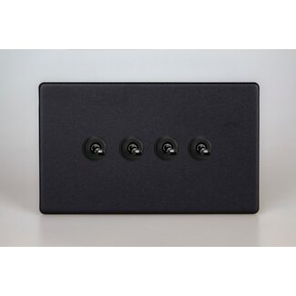 Varilight Urban Screwless 4-Gang 10A 1- or 2-Way Toggle Switch (Twin Plate) Decorative Matt Black Iridium Toggles