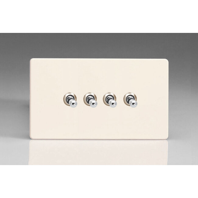 Varilight Screwless 4-Gang 10A 1- or 2-Way Toggle Switch (Twin Plate) Decorative Primed Chrome Toggles