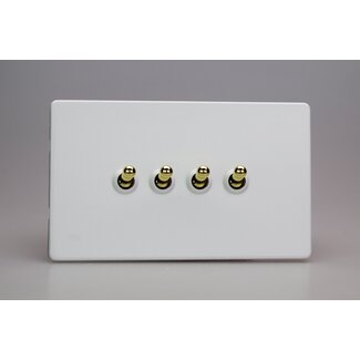 Varilight Screwless 4-Gang 10A 1- or 2-Way Toggle Switch (Twin Plate) Decorative Primed Brass Toggles