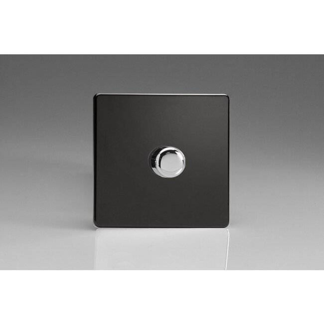 Varilight Screwless 1-Gang V-Pro Smart Master WiFi Dimmer 1 x 100W LED (Multi-Way with up to 2 Supplementary Controllers) V-Pro Smart Premium Black Chrome Knob