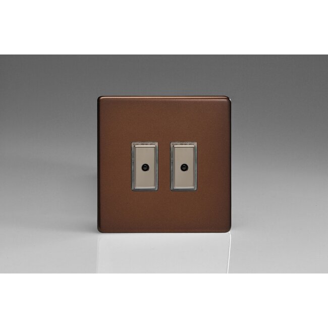 Varilight Screwless 2-Gang 1-Way V-Pro Multi-Point Remote/Tactile Touch Control Master LED Dimmer 2 x 0-100W (1-10 LEDs) V-Pro Multi-Point Remote (formerly Eclique2) Mocha Iridium Buttons