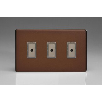 Varilight Screwless 3-Gang 1-Way V-Pro Multi-Point Remote/Tactile Touch Control Master LED Dimmer 3 x 0-100W (1-10 LEDs) (Twin Plate) V-Pro Multi-Point Remote (formerly Eclique2) Mocha Iridium Buttons