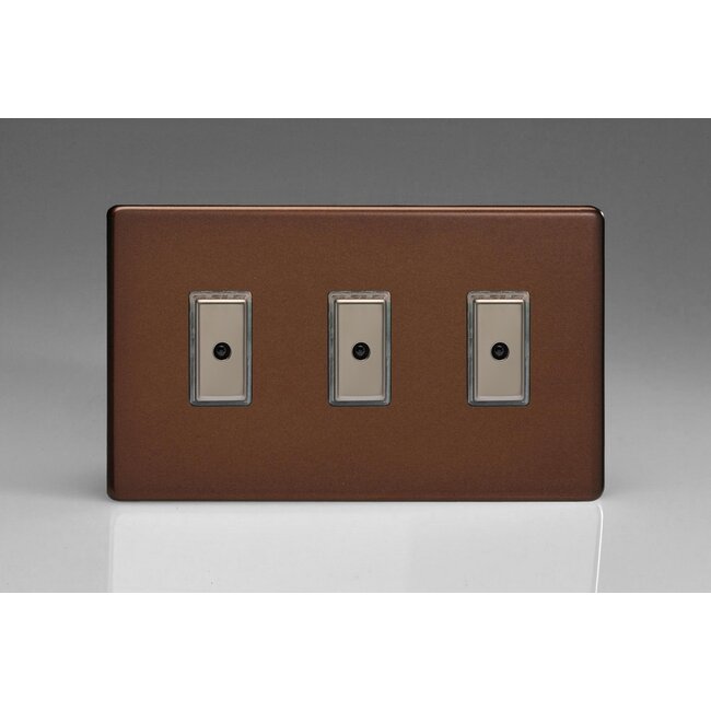 Varilight Screwless 3-Gang 1-Way V-Pro Multi-Point Remote/Tactile Touch Control Master LED Dimmer 3 x 0-100W (1-10 LEDs) (Twin Plate) V-Pro Multi-Point Remote (formerly Eclique2) Mocha Iridium Buttons