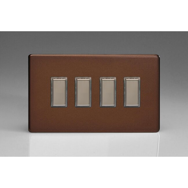 Varilight Screwless 4-Gang Tactile Touch Control Dimming Supplementary Controller for use with Multi-Point (formerly Eclique2) Master on 2-Way Circuits (Twin Plate) V-Pro Multi-Point (formerly Eclique2) Mocha Iridium Buttons