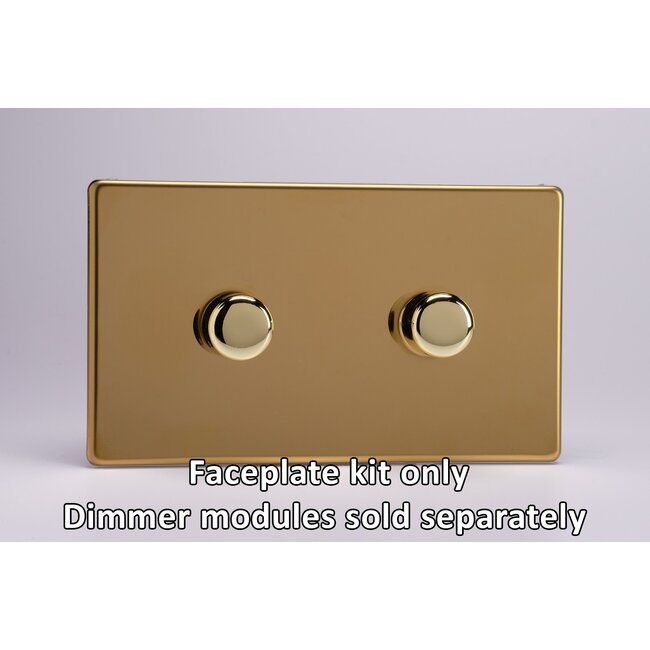 Varilight Screwless 2-Gang Matrix Kit For Rotary Dimmers (Twin Plate)  Matrix Polished Brass Brass Knob