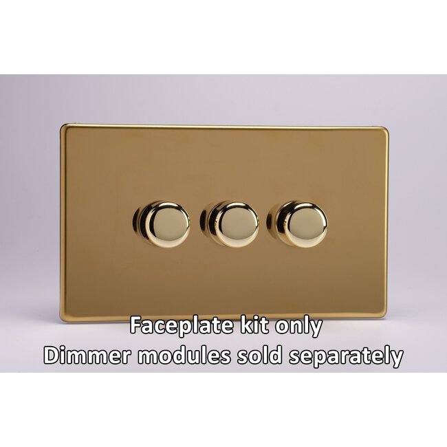 Varilight Screwless 3-Gang Matrix Kit For Rotary Dimmers (Twin Plate)  Matrix Polished Brass Brass Knob