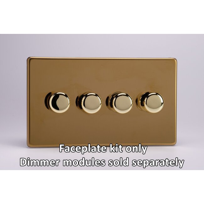 Varilight Screwless 4-Gang Matrix Kit For Rotary Dimmers (Twin Plate)  Matrix Polished Brass Brass Knob