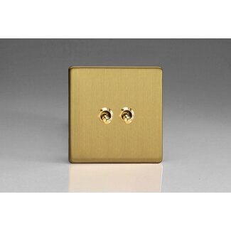 Varilight Screwless 2-Gang 10A Intermediate Toggle Switch Decorative Brushed Brass Brass Toggle