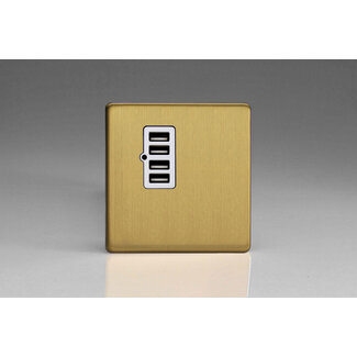 Varilight Screwless 4 Gang 5V DC 4800mA USB Charging Port (Single Plate) White Brushed Brass White Insert