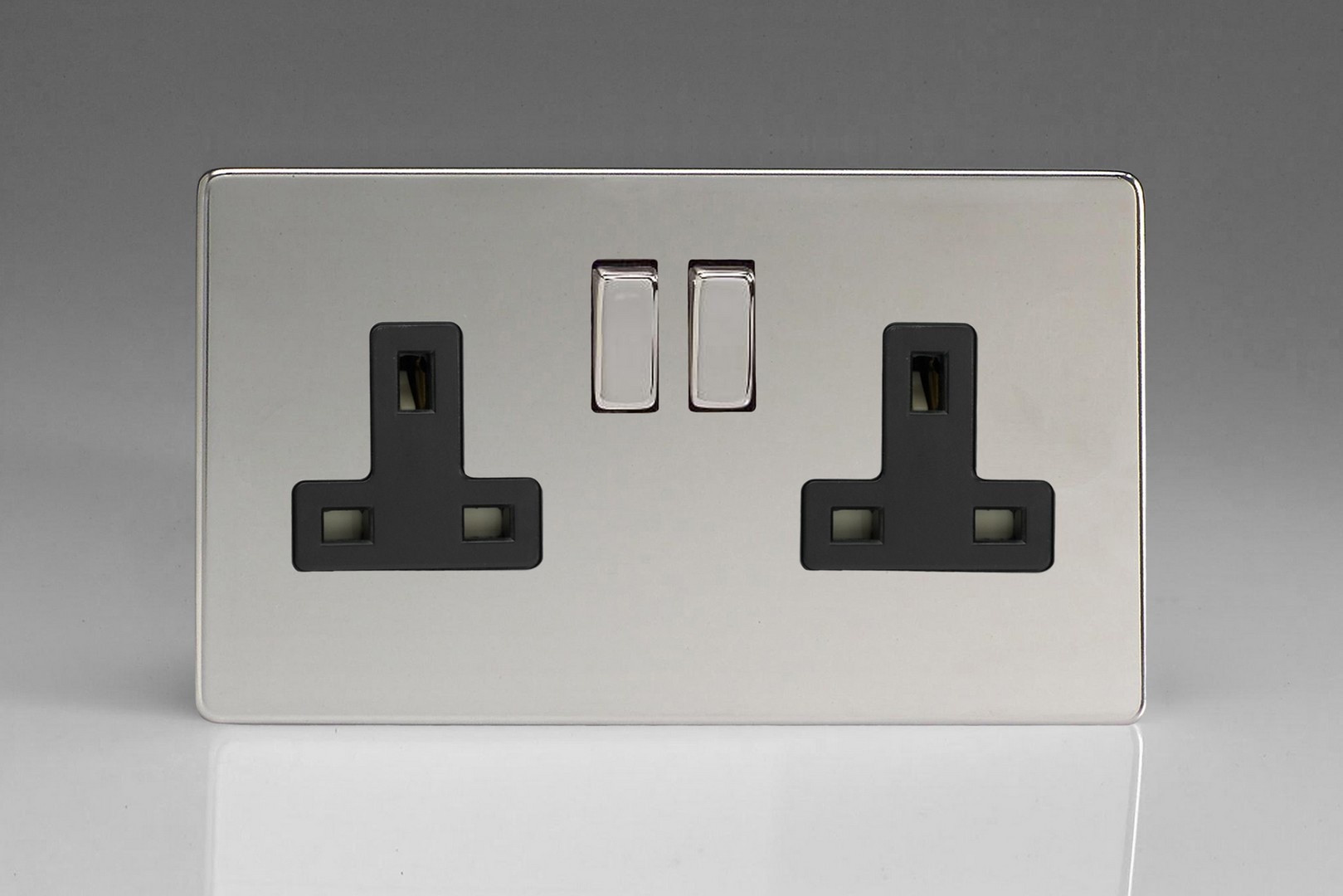 Varilight Screwless 2-Gang 13A Double Pole Switched Socket with Metal ...