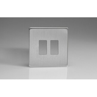 Varilight Screwless 2-Gang Screwless PowerGrid Plate including Yoke (Single Plate)  Brushed Steel