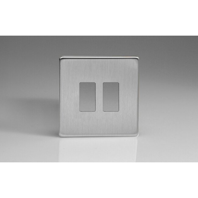 Varilight Screwless 2-Gang Screwless PowerGrid Plate including Yoke (Single Plate)  Brushed Steel