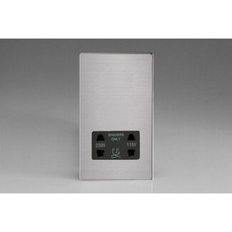 Varilight Screwless Dual Voltage Shaver Socket 230V/115V Black Brushed Steel Black Insert