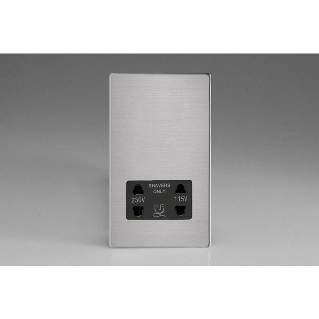Varilight Screwless Dual Voltage Shaver Socket 230V/115V Black Brushed Steel Black Insert