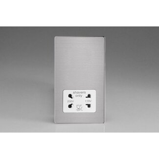 Varilight Screwless Dual Voltage Shaver Socket 230V/115V White Brushed Steel White Insert