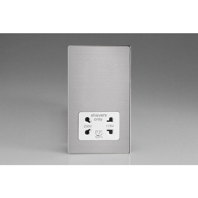 Varilight Screwless Dual Voltage Shaver Socket 230V/115V White Brushed Steel White Insert