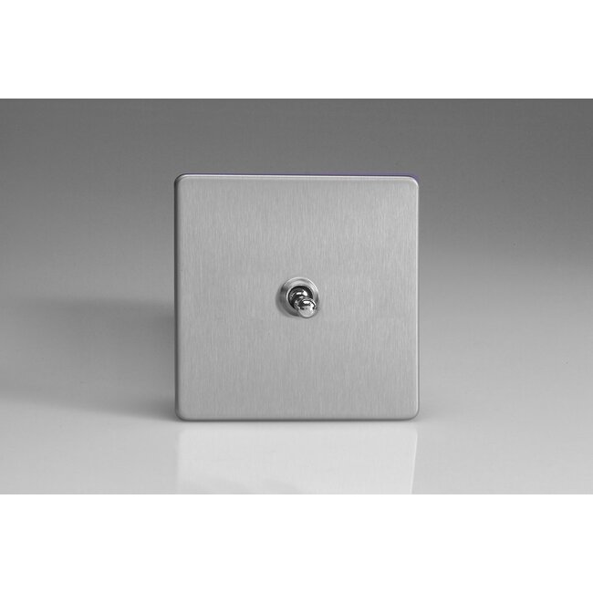 Varilight Screwless 1-Gang 10A 1- or 2-Way Toggle Switch Decorative Brushed Steel Chrome Toggle