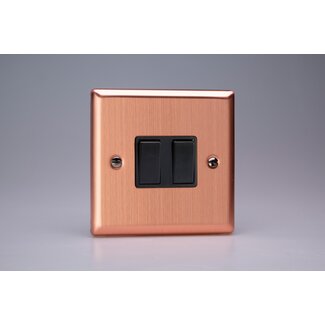 Varilight Urban 2-Gang (10A Intermediate Switch + 10A 1- or 2-Way Rocker Switch) Black Brushed Copper Black Rockers