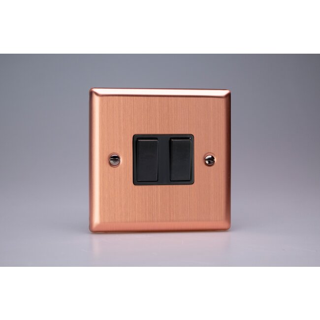 Varilight Urban 2-Gang 10A Intermediate Rocker Switch Black Brushed Copper Black Rockers