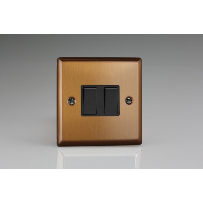 Varilight Urban 2-Gang 10A Intermediate Rocker Switch Black Brushed Bronze Black Rockers