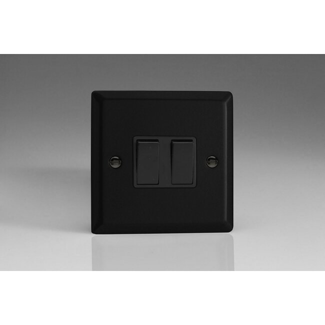 Varilight Urban 2-Gang 10A Intermediate Rocker Switch Black Matt Black Black Rockers