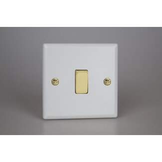 Varilight Vogue 1-Gang 10A Intermediate Rocker Switch with Metal Rockers Decorative Matt White Polished Brass